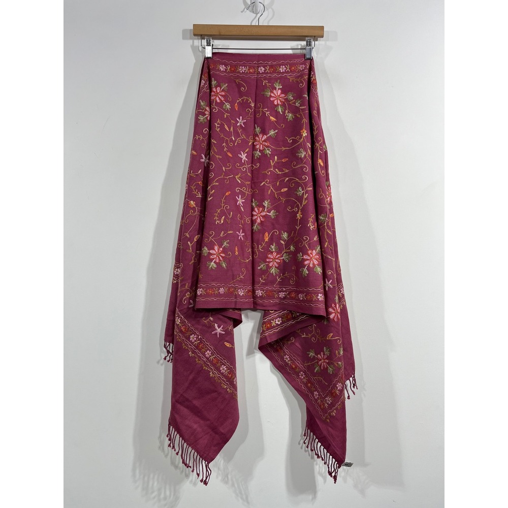 Woolmark Whimsigoth Fairy Grrunge Wool Embroidered Boho Floral Shawl Wrap VTG 90